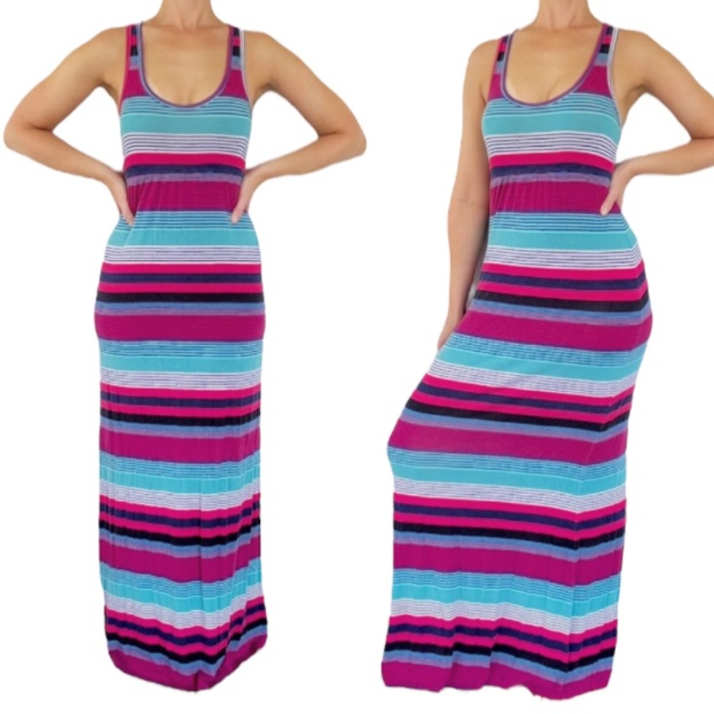 Banana Republic colorful blue pink stripe sleeveless maxi dress size XS